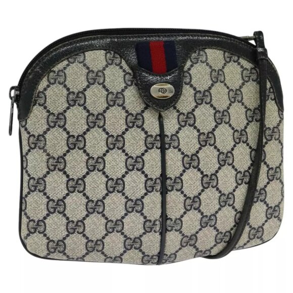 GUCCI GG Supreme Sherry Line Shoulder Bag PVC Navy Red - Picture 1 of 16